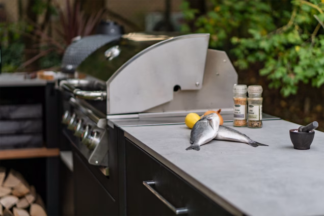 outdoor kitchen with bull gas bbq station and worktop