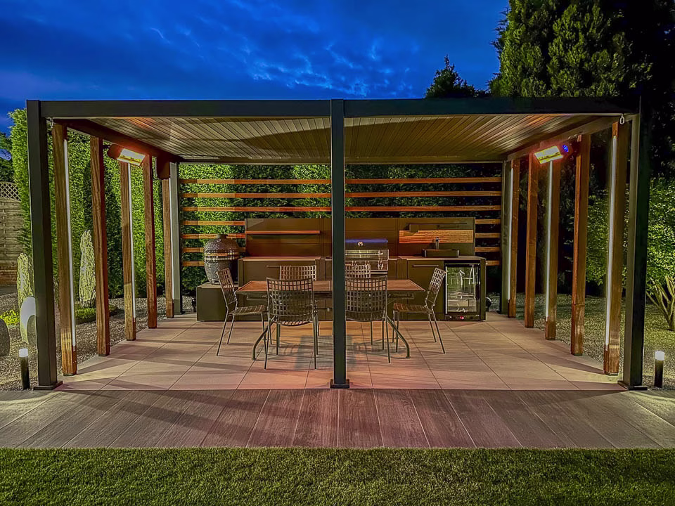 Grillo outdoor kitchen on a patio with a Gusto BBQ